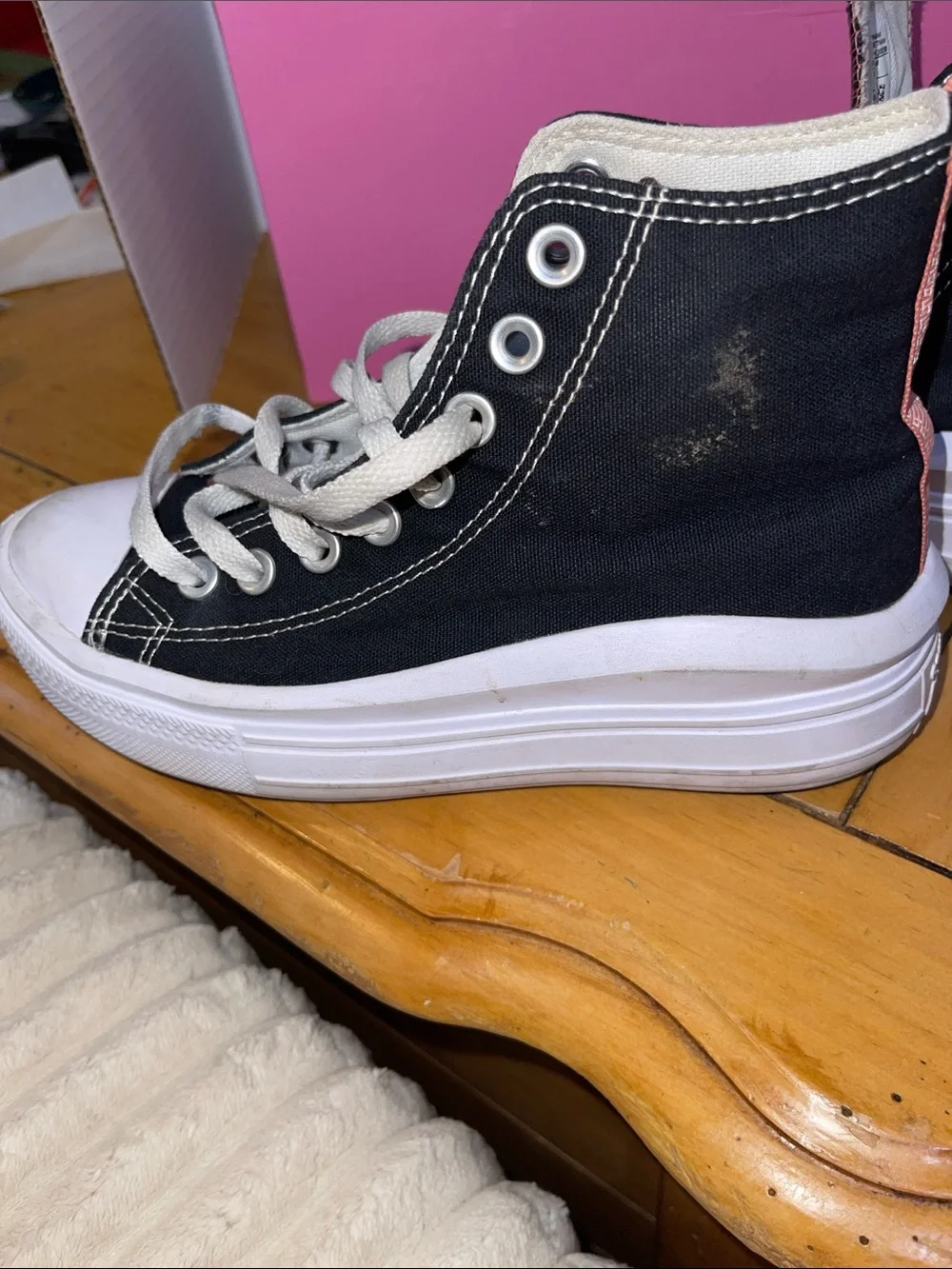 Converse Black High Top Platform Sneakers with Pink Heel Tab